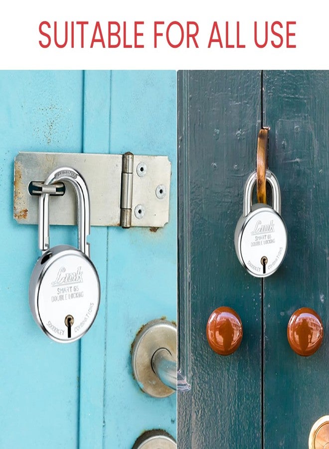 Link Smart 65mm Round Padlock - 7 Levers, Double Locking, Hardened Shackle, 50,000 Key Combinations, Steel Body, 4 Silver Keys (Silver) - Image 5